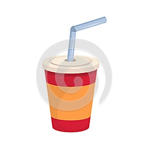 Cola Paper Cup. Fast Food. Tasty Street Food and Drink. Fresh Fast Food Product. Delicious Cola With a Straw. Fast Meal Diet.