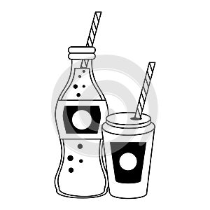 Cola soda bottle and cup to go with straw in black and white