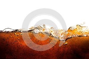 Cola soda with sparkling bubbles isolated on white