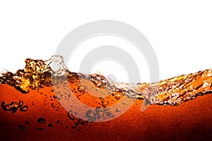 Cola soda with sparkling bubbles isolated on white