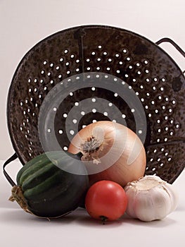 Colander and produce.