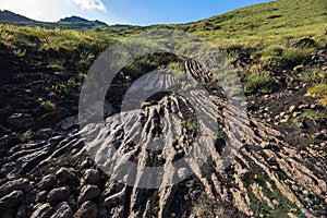 Colata di lava solida - Roccia lavica sul vulcano Etna-Sicilia photo