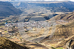 Colca Canyon, Peru,South America.The Incas to build Farming terraces with Pond and Cliff One of the deepest canyons