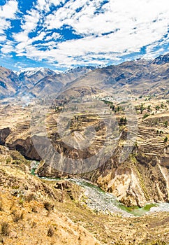 Colca Canyon, Peru,South America. Incas to build Farming terraces with Pond and Cliff. One of the deepest canyons in the wor