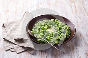 Colcannon, mashed potatoes with cale cabbage and green onions, traditional Irish dish