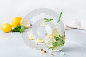 Cold alcohol mojito cocktail, long drink beverage, lemonade