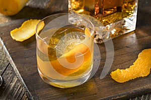 Cold Alcoholic Old Fashioned Bourbon Whiskey Cocktail