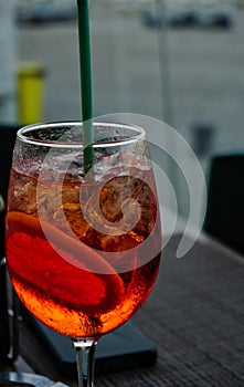 Cold Aperol Spritz on a clearglass