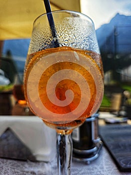 Cold Aperol Spritz cocktail in a clearglass