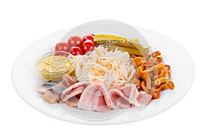 Cold appetizer before alcohol, food isolated white