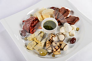 Cold appetizer with meat, eggplants, cabbage and sauce