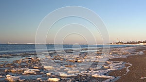 Cold Baltic sea in winter with icy beach