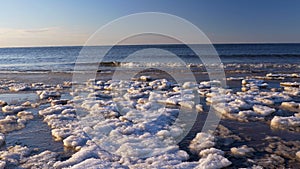 Cold Baltic sea in winter with icy beach