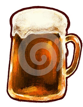 Cold beer with foam alcohol booze drink hand digital painting illustration