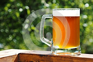 Cold beer mug in sunny summer day