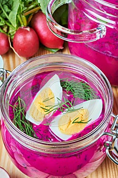 Cold beetroot soup with eggs