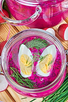 Cold beetroot soup with eggs