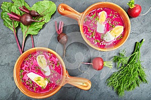 Cold beetroot soup with eggs