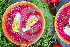 Cold beetroot soup with eggs