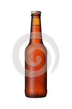 Cold bottle of beer. packshot. on a white background