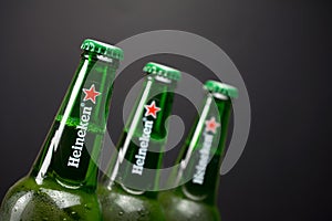 Cold bottle of Heineken Lager Beer with drops