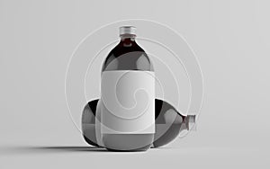 Cold Brew Coffee Amber / Brown Large Glass Bottle Packaging Mockup - Two Bottles. Blank Label