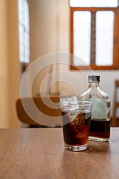 cold brew coffee glass with ice cube