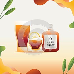 Cold brew coffee illustration with leaf element photo