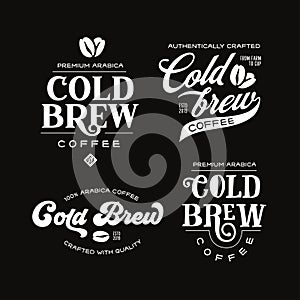 Cold brew coffee labels badges emblems set. Vector vintage illustration.