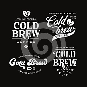 Cold brew coffee labels badges emblems set. Vector vintage illustration. photo