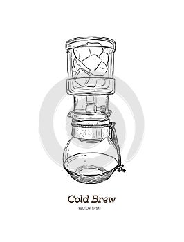 Cold brew. coffee maker hand draw vector.