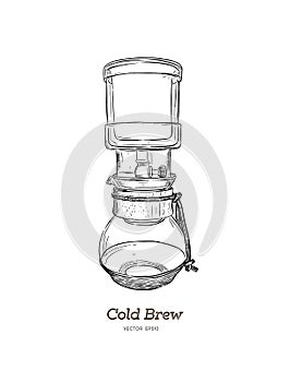 Cold brew. coffee maker hand draw vector.