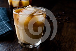 Cold brew coffee with milk and ice. iced coffee