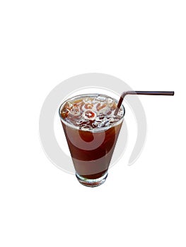 Cold brew coffee in takeaway ice americano cup isolated on white background