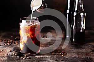 Cold brew iced coffee in glass bottles