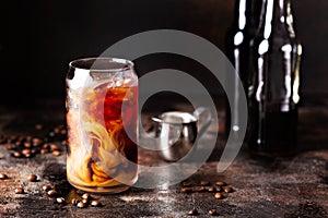 Cold brew iced coffee in glass bottles