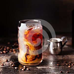 Cold brew iced coffee in glass bottles