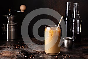 Cold brew iced coffee in glass bottles