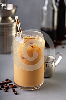 Cold brew iced coffee in glass bottles