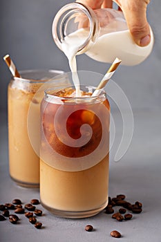 Cold brew iced coffee in glass bottles