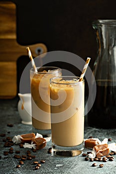 Cold brew iced coffee in tall glasses