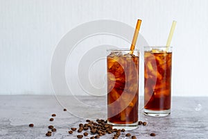 Cold brew iced coffee in tall glasses