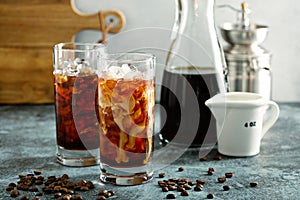 Cold brew iced coffee in tall glasses