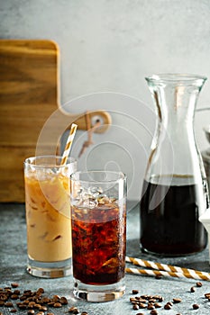 Cold brew iced coffee in tall glasses