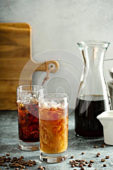 Cold brew iced coffee in tall glasses