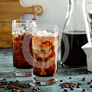 Cold brew iced coffee in tall glasses