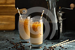 Cold brew iced coffee in tall glasses