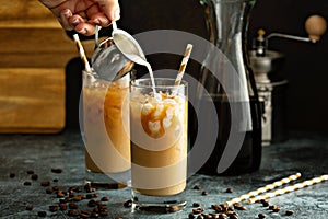 Cold brew iced coffee in tall glasses