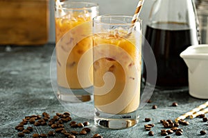 Cold brew iced coffee in tall glasses