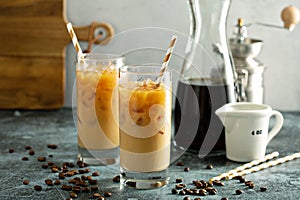 Cold brew iced coffee in tall glasses